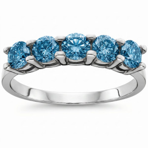 1ct Blue Diamond Wedding Five Stone Ring 14k White Gold (Blue, )