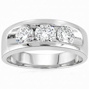 2 1/4Ct Diamond Men's Three Stone Ring 10k White Gold Lab Grown (G-H, VS)