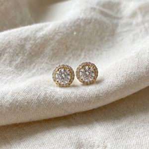 1 Ct Halo Diamond Studs 10K yellow Gold (G-H, I1)