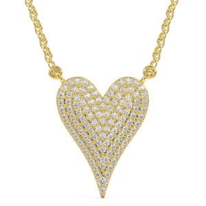 1Ct Heart shape Natural Diamond Pave Pendant in White or Yellow Gold Necklace (G-H, I2-I3)