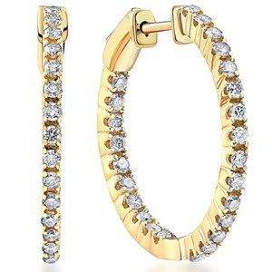 1 Ct Diamond Inside Outside Hoops Lab Grown Earrings Yellow Gold 1"Tall (G-H, VS)
