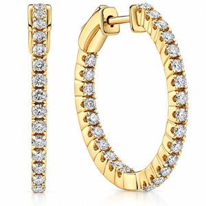 1 Ct Diamond Inside Outside Hoops Lab Grown Earrings Yellow Gold 1"Tall (G-H, VS)