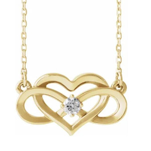 14k Yellow Gold Solitaire Heart Shaped Infinity Pendant 18" Necklace (G-H, I2-I3)