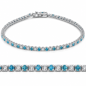 2ct Blue & White Alternating Diamond Tennis Bracelet 14K White Gold 7" (G-H, I2-I3)
