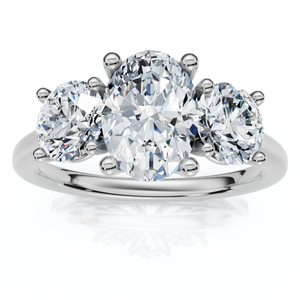 2Ct TWW Oval Lab Grown 3-Stone Diamond Engagement Ring in White or Yellow Gold (G-H, VS)