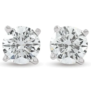 3 Carat TW Natural Round Diamond Studs 14k White Gold (J-K, I2-I3)