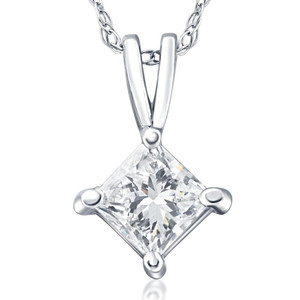 1/2Ct Princess Cut Solitaire Diamond Pendant Necklace in 14k Gold Lab Grown (F-G, VS)
