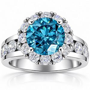 5Ct Blue Diamond Halo Engagement Ring in White Gold Lab Grown (Blue, VS2-SI1)