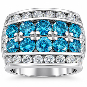 7Ct Blue Diamond Men's Four Row Anniversary Ring in 10k White Gold (Blue, VS)