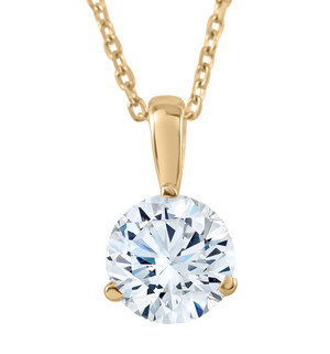 1/3Ct Diamond Small Solitaire Pendant Lab Grown 14k Yellow Gold 3-Prong Necklace (E-F, VS)