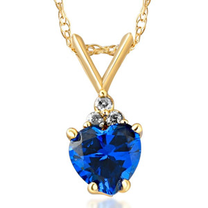 1/2ct Diamond & Blue Sapphire Heart Pendant 10K Yellow Gold (G-H, I1)