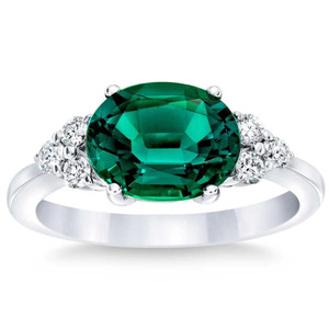 3 1/4Ct Oval Emerald & Lab Grown Diamond Ring in 10k White or Yellow Gold (G-H, VS)