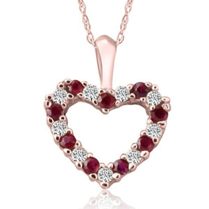 1/2Ct Ruby & Diamond Heart Pendant in White, Yellow, or Rose Gold (G-H, I1)