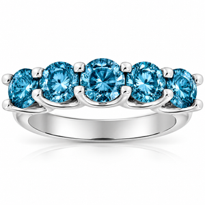 2Ct Blue Diamond Five Stone U Prong Wedding Ring in Gold Lab Grown (Blue, VS)