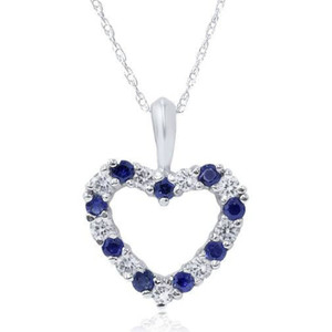 1/2Ct Blue Sapphire & Diamond Heart Pendant in 14k White, Yellow, or Rose Gold (G-H, I1)