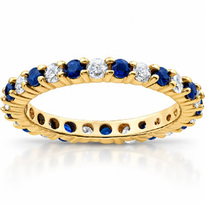 1 1/2ct Diamond Sapphire Eternity Ring 14K Yellow Gold (H-I, I1)