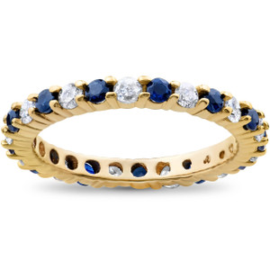 1 1/2ct Diamond Sapphire Eternity Ring 14K Yellow Gold (H-I, I1)