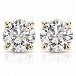 1ct Round Cut Diamond Stud Earrings in 14K Yellow Gold with Screw Backs (I-J, I1)