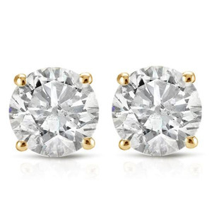 1ct Round Cut Diamond Stud Earrings in 14K Yellow Gold with Screw Backs (I-J, I1)