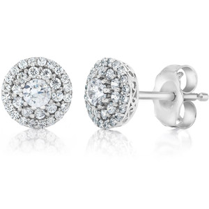 Double Halo Diamond Screw Back Studs 1/2 Carat TW 14K White Gold (H-I, I1)