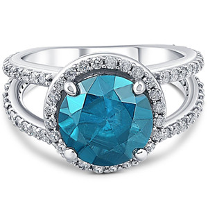 4.50ct Blue Diamond Engagement Split Shank Halo Ring 14K White Gold Lab Grown (Blue, SI)