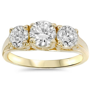 1 3/8ct Gold Three Stone Diamond Ring 14K Yellow Gold (G-H, I1)