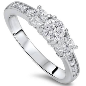 1ct Diamond 3 Three Stone Engagement Ring 10K White Gold (I-J, I2-I3)
