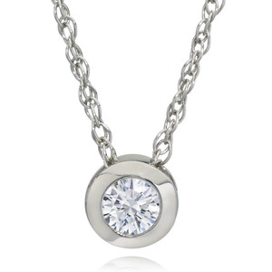 1/4Ct Diamond Solitaire Pendant Women's 14k White Gold Bezel Pendant Lab Grown (F-G, SI)