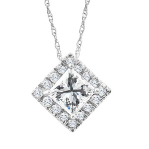 1 1/5Ct TW Princess Cut Diamond Lab Grown Halo Pendant White Gold Necklace (E-F, VS)