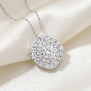 2 1/4Ct Diamond (1ct center) Cushion Halo Pendant White Gold Necklace Lab Grown (G-H, VS2-SI1)