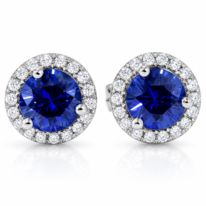 1 Ct Blue Sapphire Diamond Halo Studs Earrings 14k White Gold (F-G, VS)