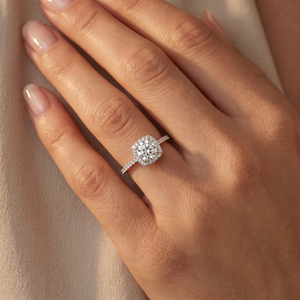 1 3/4 Ct TW Moissanite & Diamond Cushion Halo Engagement Ring in 14k White Gold (G-H, I1)