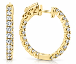 2Ct Diamond Inside Outside 14K Yellow Gold Hoops 10 Grams Lock 1" Tall (H-I, SI)