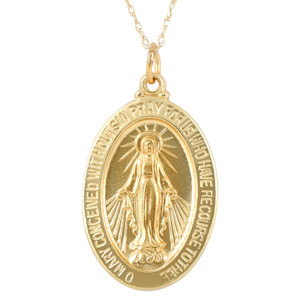 14k Yellow Gold St. Mary Medal Pendant  1" Tall 2.5 Grams