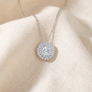 2 1/5Ct TW Diamond (1ct center) Round Halo Pendant White Gold Necklace Lab Grown (G-H, SI)