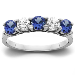 1 cttw Blue Sapphire & Diamond 5-Stone Wedding Anniversary Ring 14k White Gold (H-I, I1)