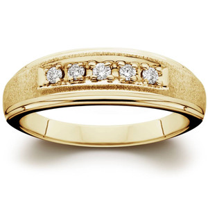 Mens 1/6ct Yellow Gold Diamond Wedding Ring Band (G-H, I2-I3)