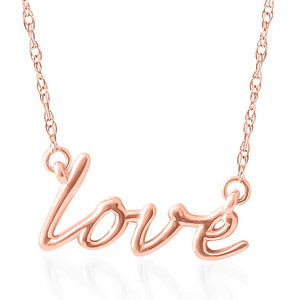 14K Rose Gold Love Script Pendant Necklace With 18" 14K Rose Gold Chain