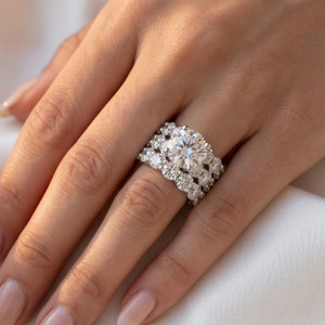 15Ct TW Diamond Eternity Engagement Wedding Ring Set 14k White Gold Lab Grown (G-H, VS)