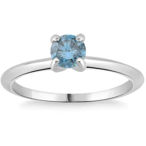 3/8Ct Round Cut Blue Diamond Solitaire Engagement Ring White or Yellow Gold 14k (G-H, VS)
