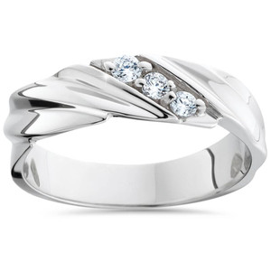 Three Stone Diamond 14K White Gold Wedding Ring (G-H, I2-I3)