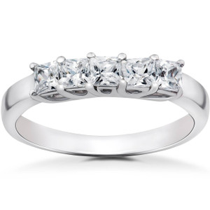 3/4 ct Princess Cut Diamond Wedding Ring 5-Stone Womens Stackable Band 14k Gold (H-I, SI)