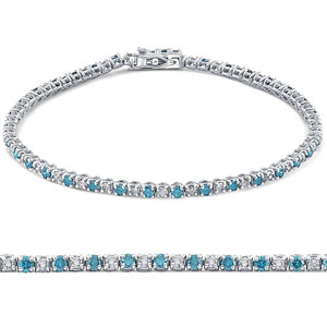 1 1/2ct Blue and White Diamond Tennis Bracelet 14K White Gold (G-H, I2-I3)