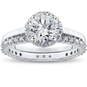 2 ct Eco Freindly Lab Created Diamond Madelyn Halo Engagement Ring & Eternity Ring (F-G, VS)