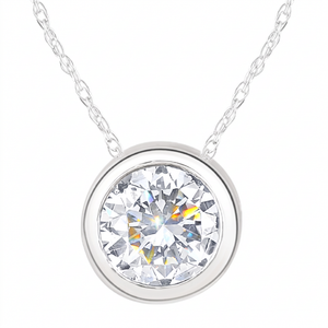 1 1/2Ct Solitaire Round Cut Lab Grown Diamond Bezel 14k Gold Necklace Pendant (F-G, VS)
