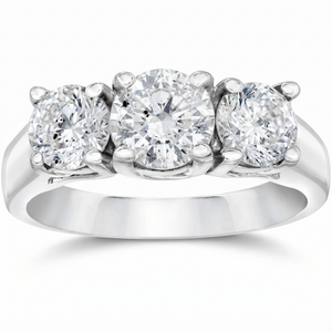 2ct Three Stone Diamond Engagement Ring 14k White Gold (H-I, I2-I3)
