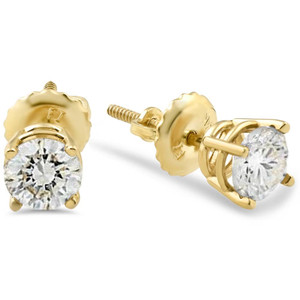 1/2ct Diamond Stud Earrings Solid 14K Yellow or White Gold Screw Back (G-H, I1)