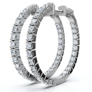 1 1/2 ct Diamond Inside Outside Hoops Vault Lock 1" Tall 14k White Gold (G-H, VS)