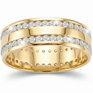 1 1/2ct Diamond Double Row Eternity Ring 14k Yellow Gold 7.5mm Wide Flat Band (G-H, I1)
