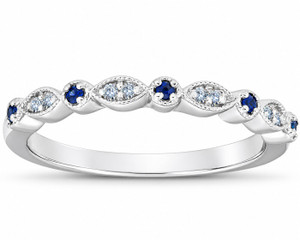 1/5 ct Blue Sapphire & Diamond Wedding Ring Stackable Band 10k White Gold (I-J, I2-I3)